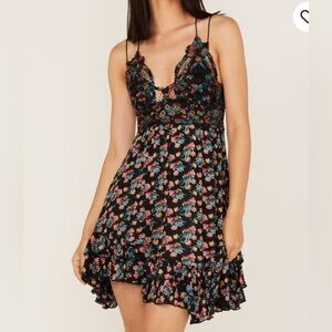 Free People Adella floral and Lace Spaghetti Strap Dress
